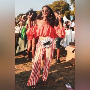 Orange Stripe wide leg pants